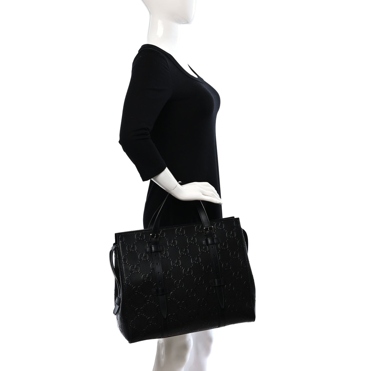 Calfskin GG Tennis Embossed Tote Bag Black