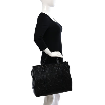 Gucci Calfskin GG Tennis Embossed Tote Bag Black 2 of 9