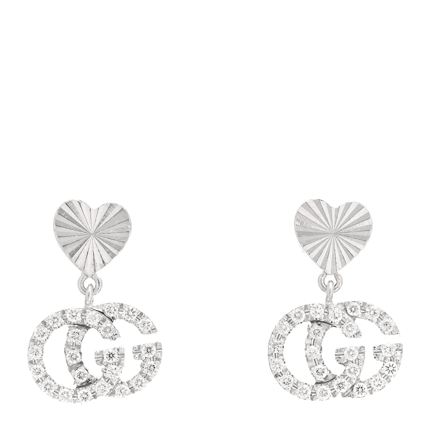 18K White Gold Diamond GG Running Heart Drop Earrings
