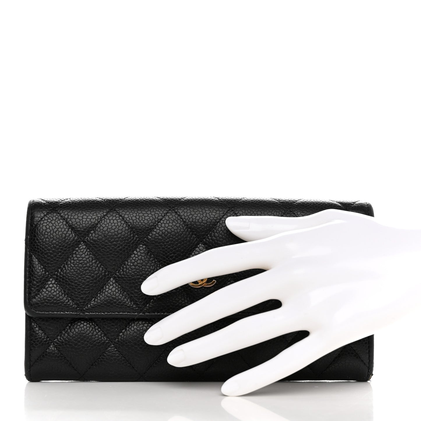 Caviar Quilted Large Gusset Flap Wallet Black
