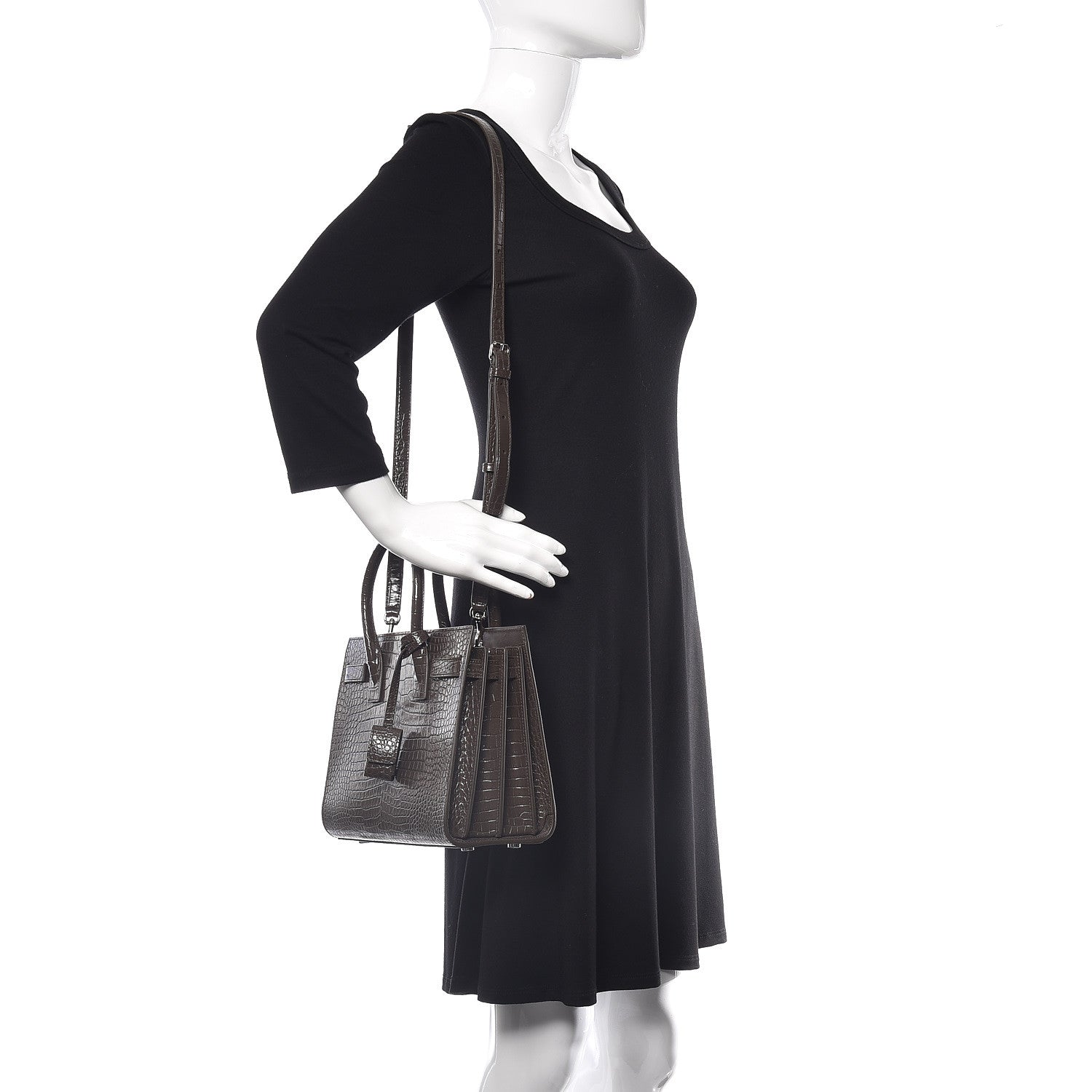 Saint Laurent Calfskin Crocodile Embossed Baby Sac De Jour Dark Brown 2 of 10