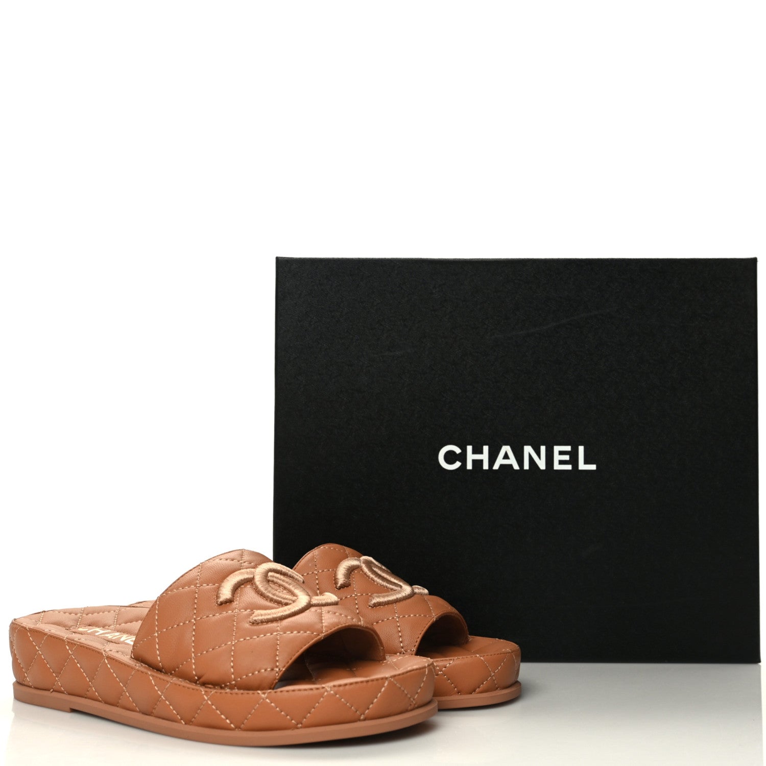 Chanel Lambskin Quilted CC Mules Sandals 36 Brown 1132207