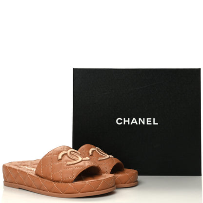 Chanel Lambskin Quilted CC Mules Sandals 36 Brown 9 of 9