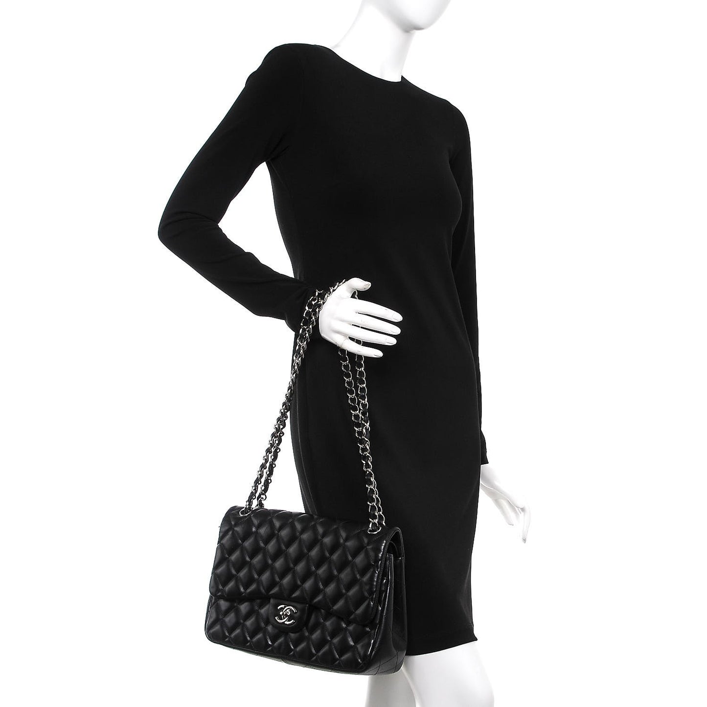 Lambskin Quilted Jumbo Double Flap Black