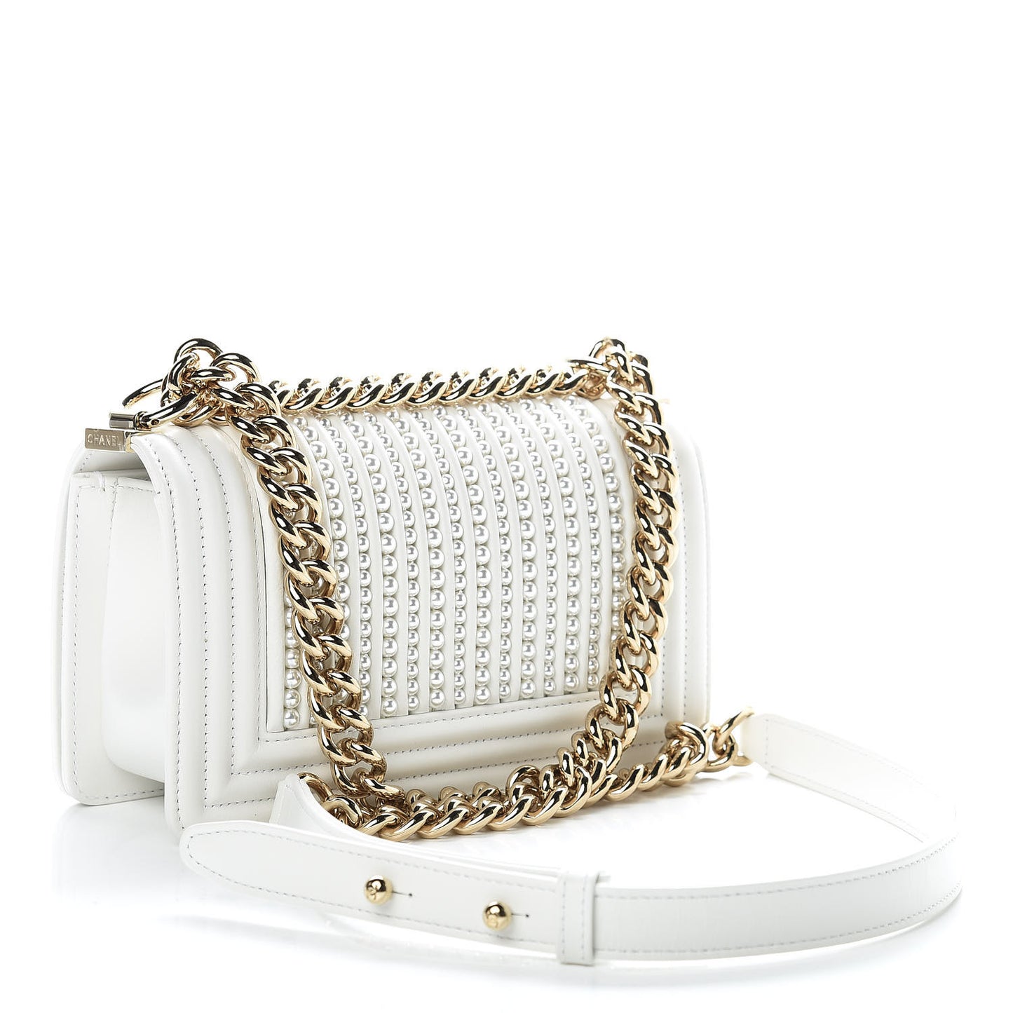 Calfskin Pearl Small Boy Flap White