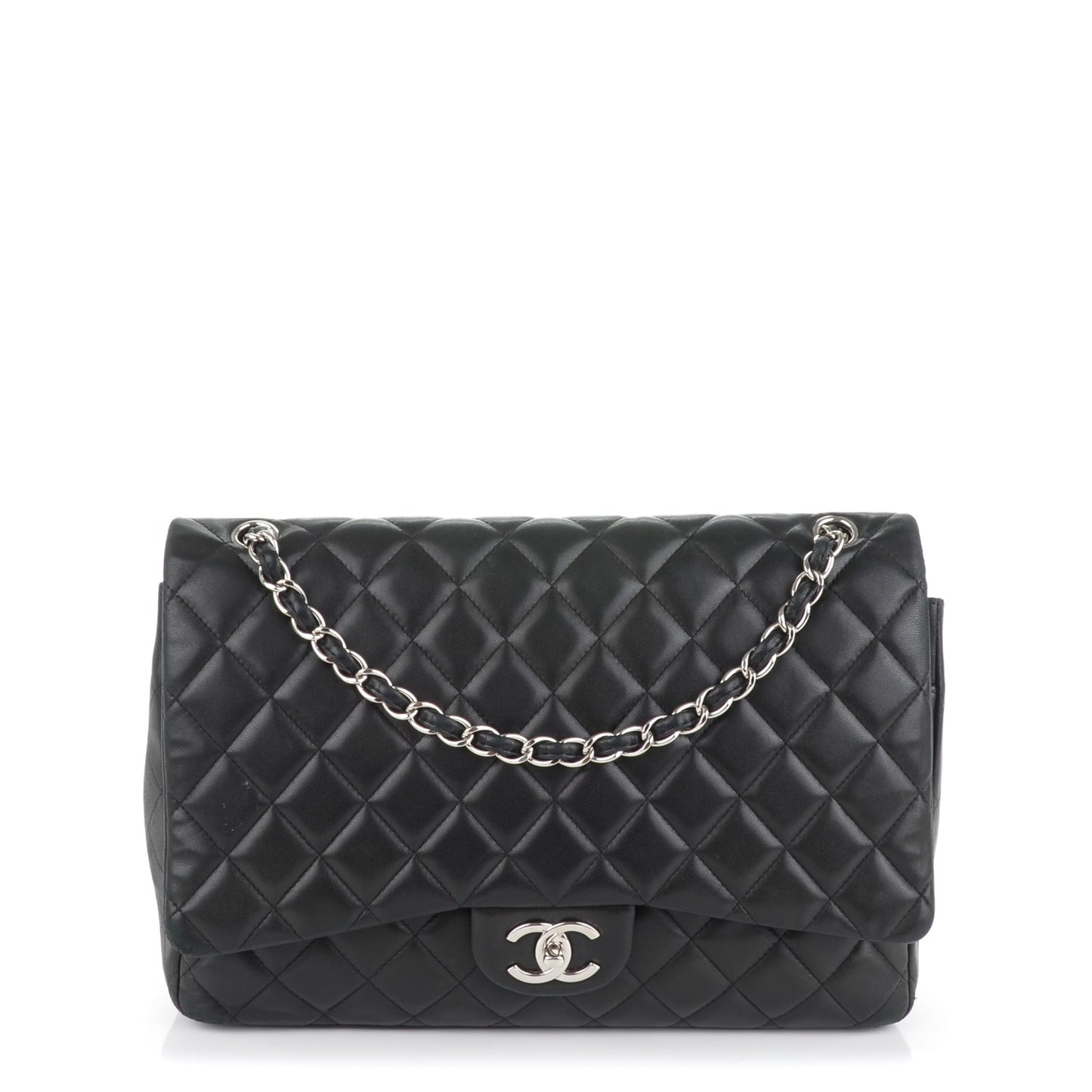 Lambskin Quilted Maxi Double Flap Black