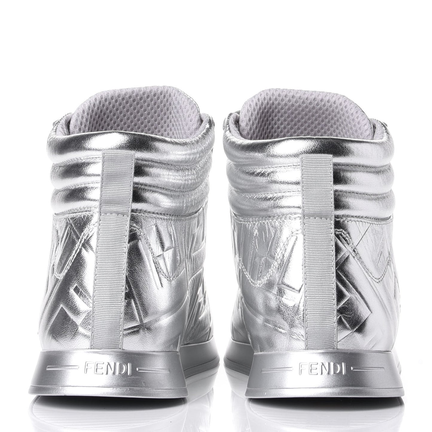 X NICKI MINAJ Metallic Nappa Macro FF Embossed Prints On High Top Sneakers 39 Silver