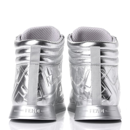 Fendi X NICKI MINAJ Metallic Nappa Macro FF Embossed Prints On High Top Sneakers 39 Silver 6 of 11