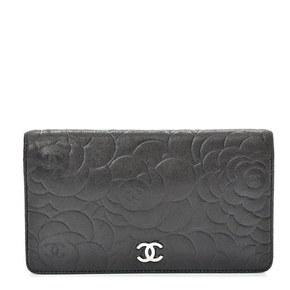 Chanel Lambskin Camellia Embossed Yen Wallet Black 1 of 19