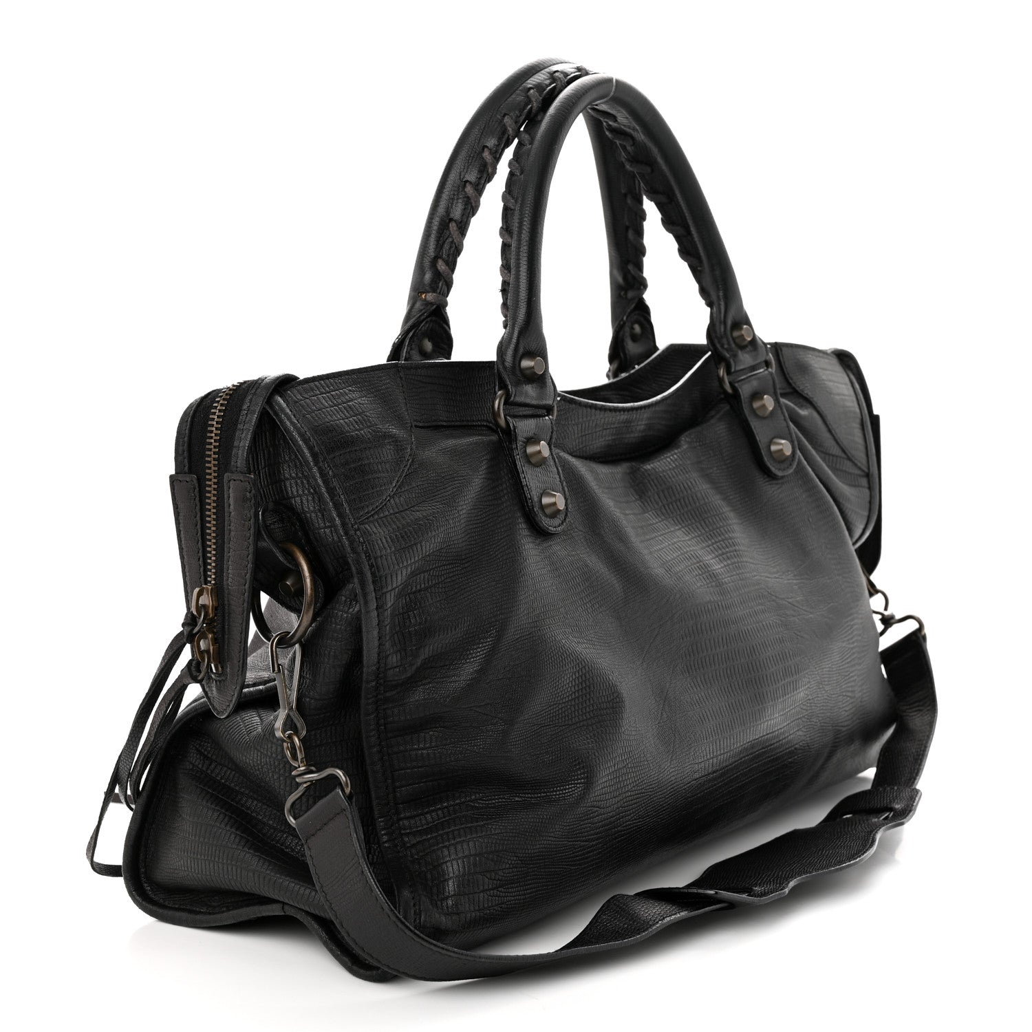 Balenciaga Calfskin Lizard Embossed Classic Hardware City Black 3 of 14