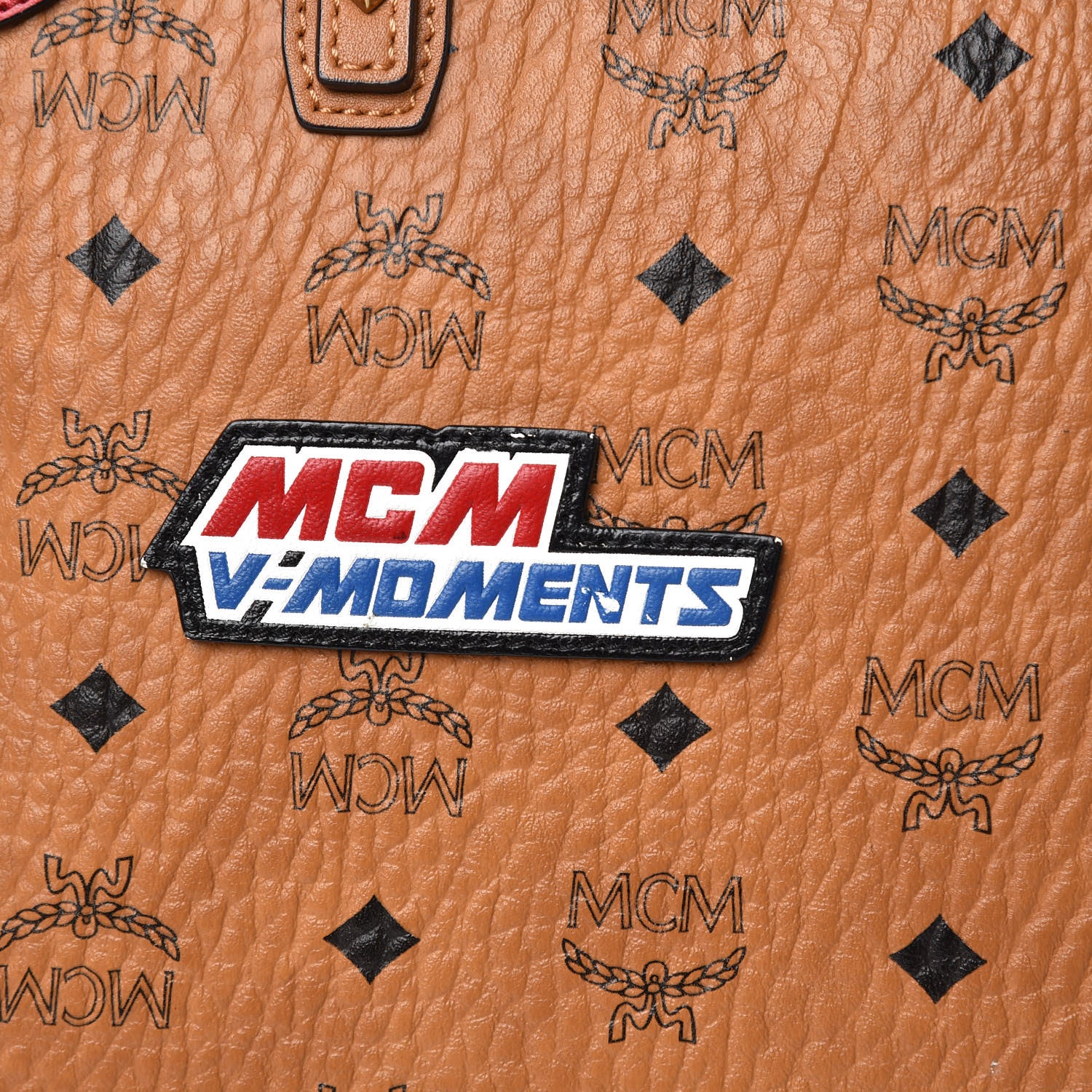 MCM Visetos Medium Anya Essential Victory Patch Shopper Tote Cognac 17 of 19