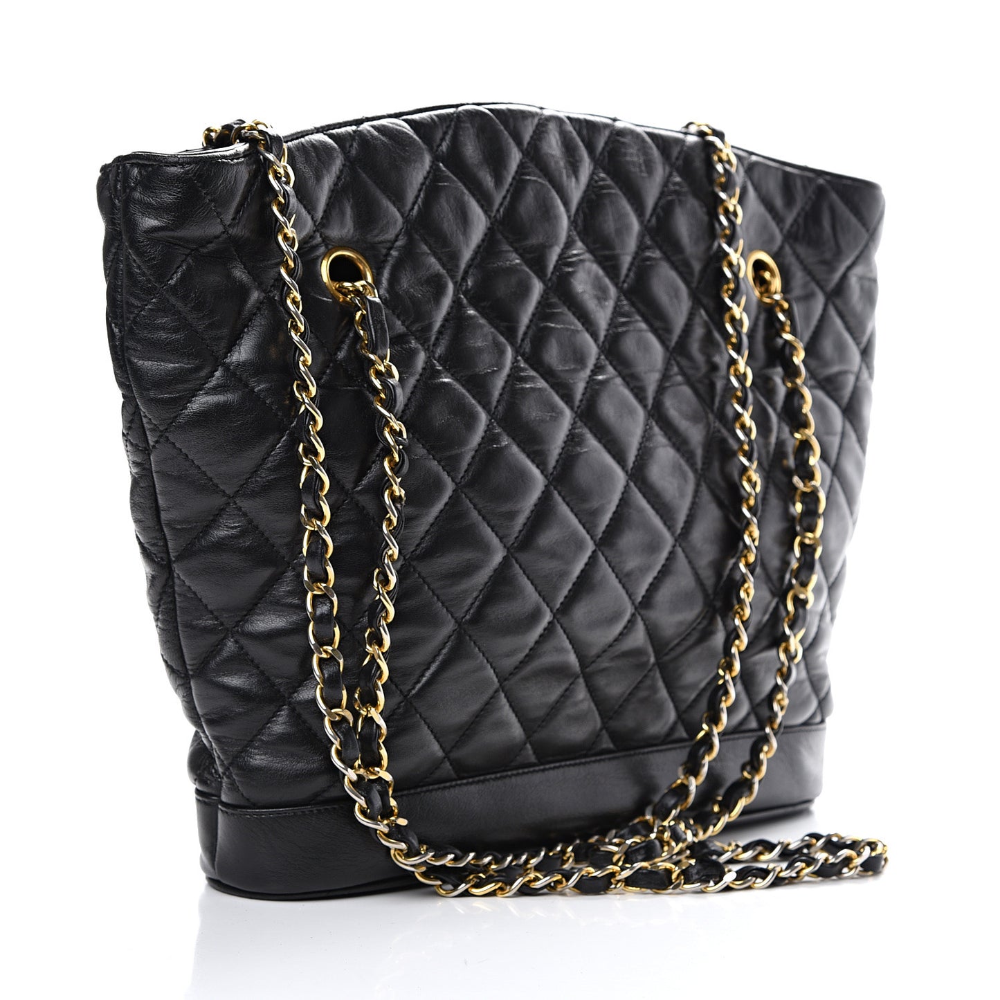 Lambskin Quilted Shopper Tote Black