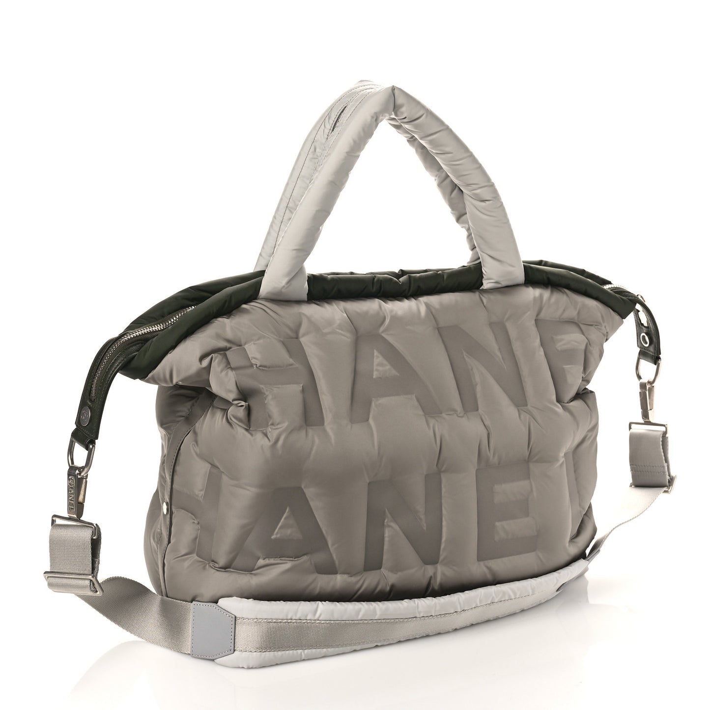 Nylon Embossed Large Doudoune Bowling Bag Silver Grey Green
