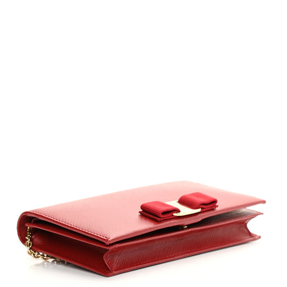 Salvatore Ferragamo Hammered Calfskin Vara Bow Chain Wallet Red 3 of 10