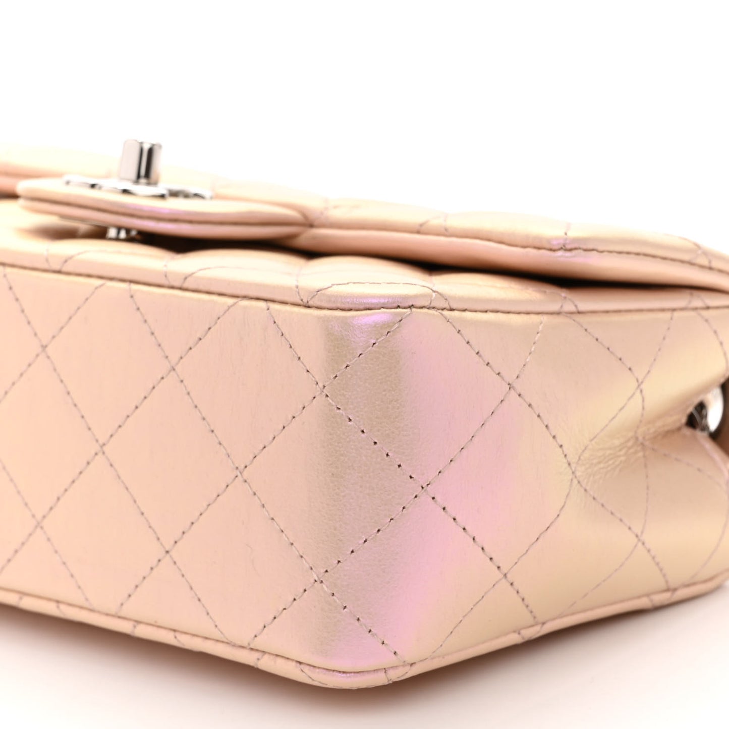 Iridescent Calfskin Quilted Mini Rectangular Flap Pink
