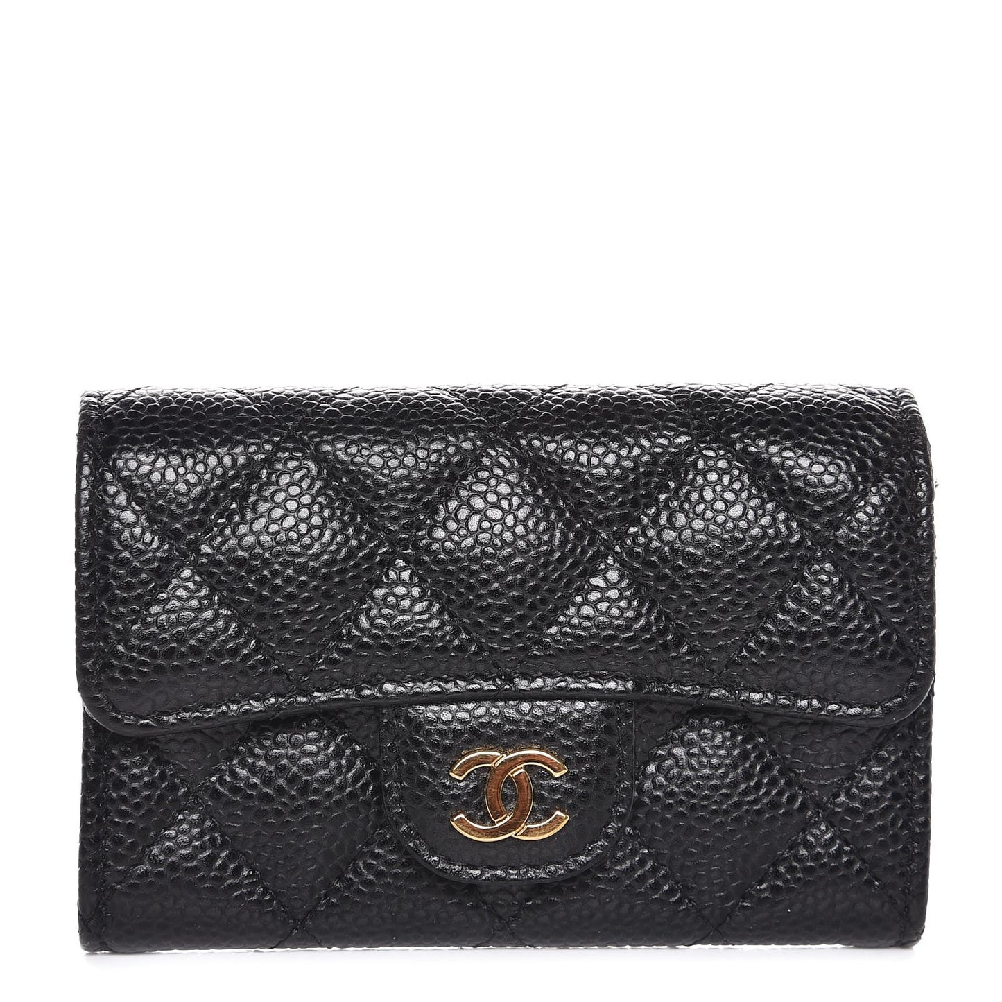 Caviar Quilted Flap Card Holder Black