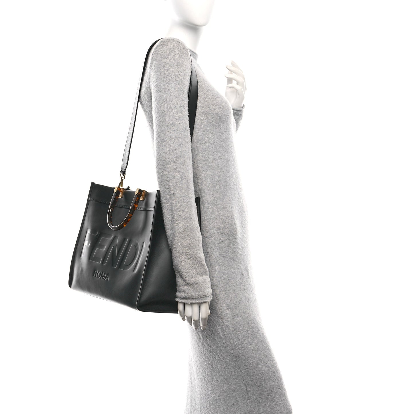 Vitello King Plexiglass Medium Fendi Sunshine Shopper Tote Black
