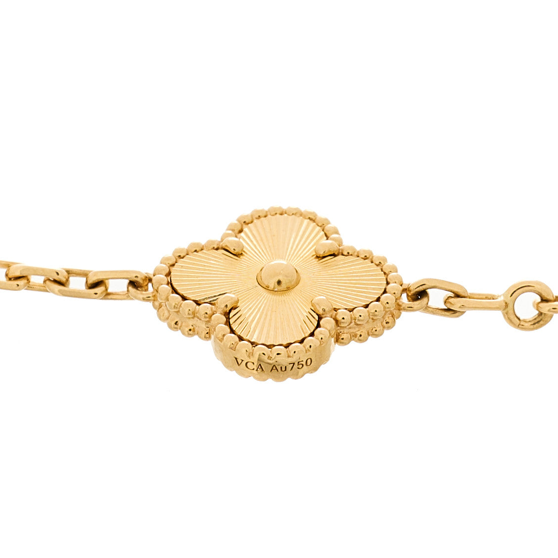 18K Yellow Gold Diamond 5 Motifs Guilloche Vintage Alhambra Bracelet
