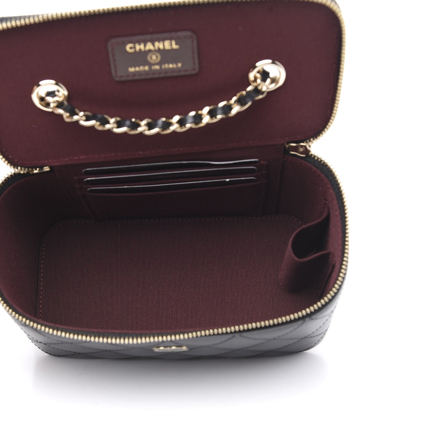 Lambskin Quilted Small Vanity Case With Chain Black