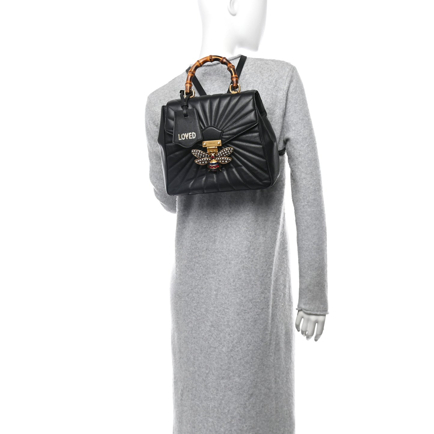 Calfskin Bamboo Trapuntata Queen Margaret Backpack Black