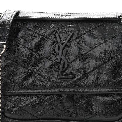 Saint Laurent Crinkled Calfskin Matelasse Monogram Baby Niki Chain Satchel Black 9 of 13