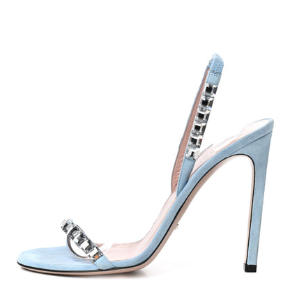 Gucci Crystal Kid Scamosciato Mallory Slingback Sandals 38.5 Transparent Mineral Blue 1 of 12