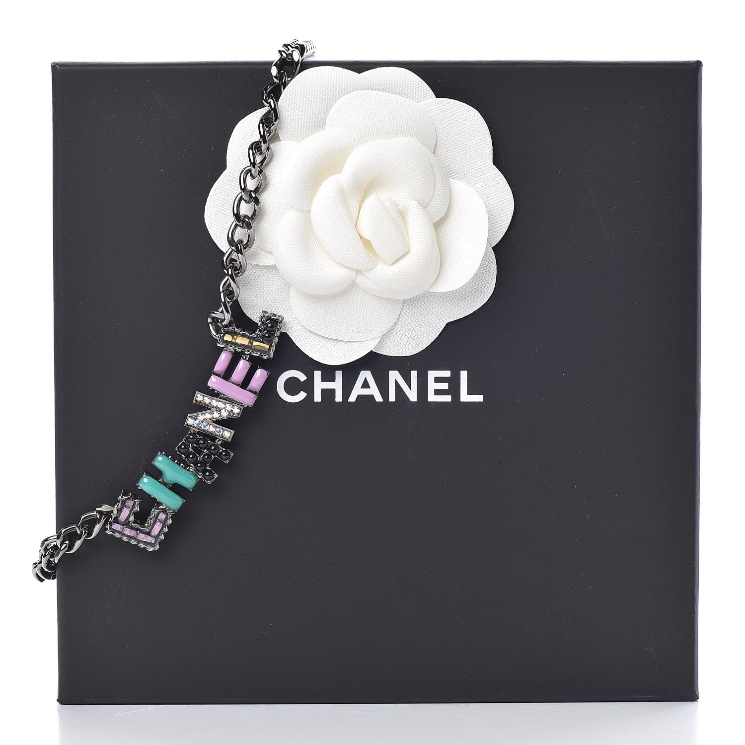 Chanel Metal Strass Enamel CC Chain Link Choker Necklace Dark Silver 7 of 7