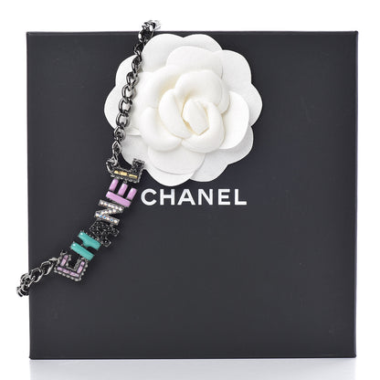 Chanel Metal Strass Enamel CC Chain Link Choker Necklace Dark Silver 7 of 7