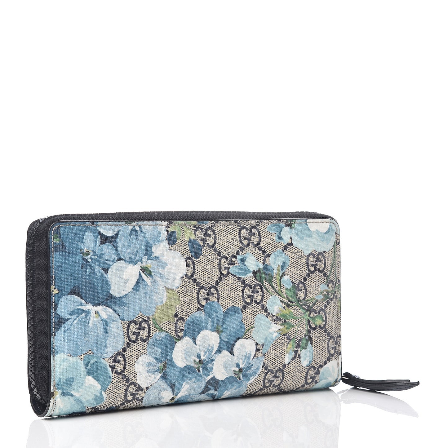 GG Supreme Monogram Blooms Zip Around Wallet Blue