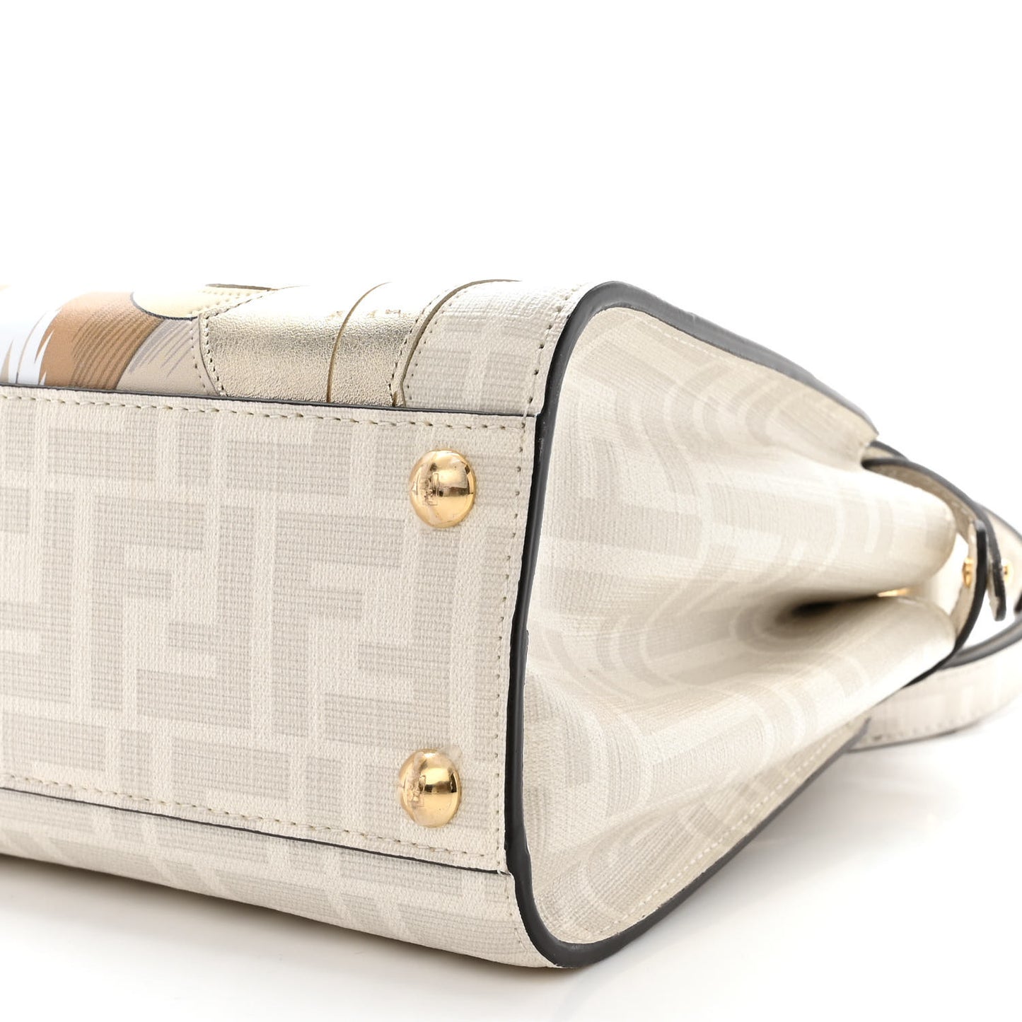 Glazed Fabric Nappa FF Disco Girls Inlay Mini Peekaboo Iconic Satchel Bianco Perla Multicolor