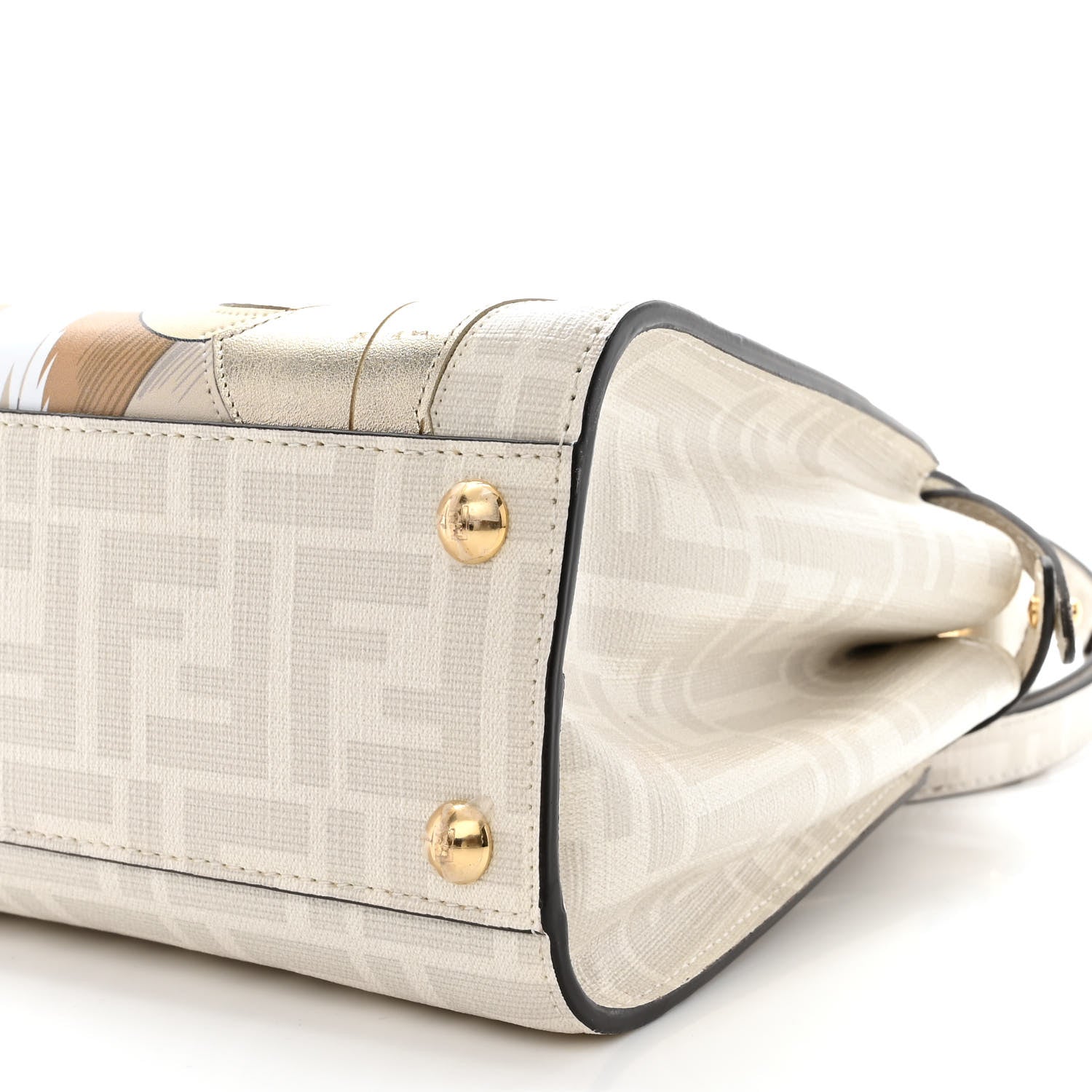 Fendi Glazed Fabric Nappa FF Disco Girls Inlay Mini Peekaboo Iconic Satchel Bianco Perla Multicolor 12 of 12
