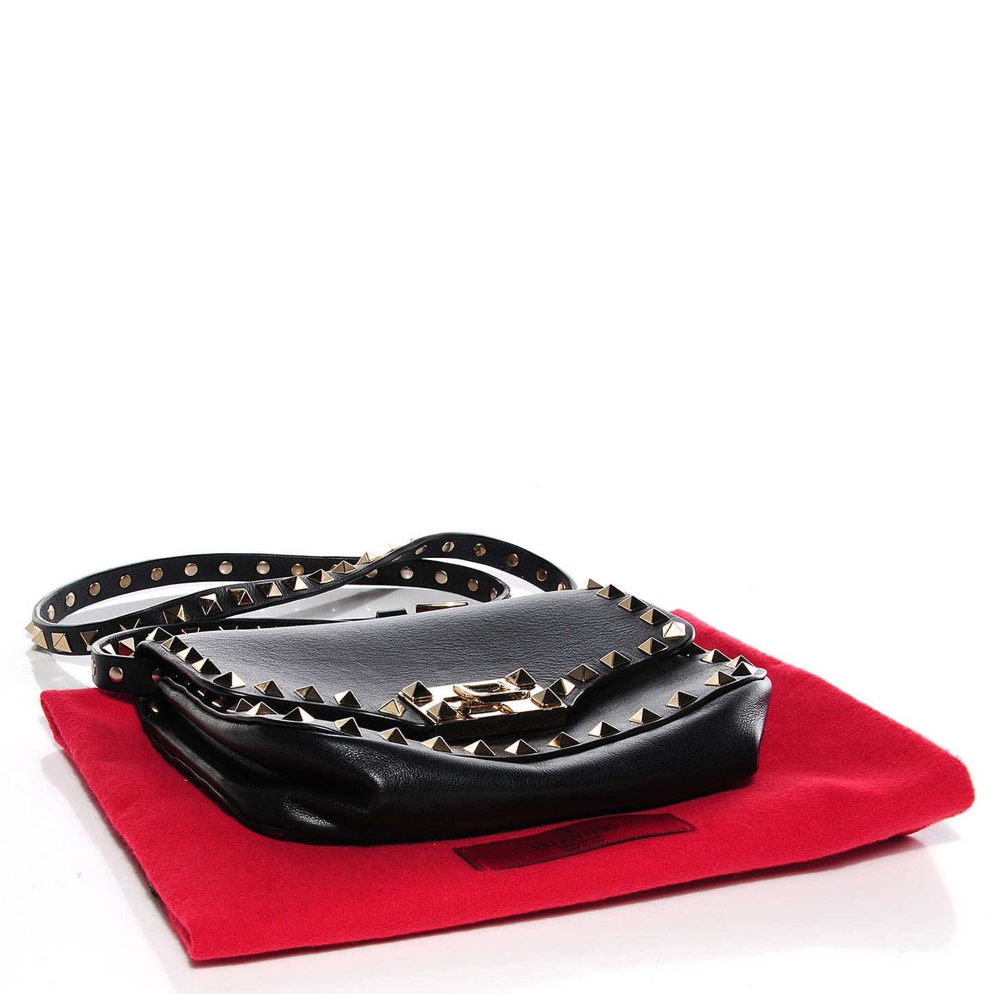 Vitello Mini Rockstud Flap Saddle Crossbody Bag Black