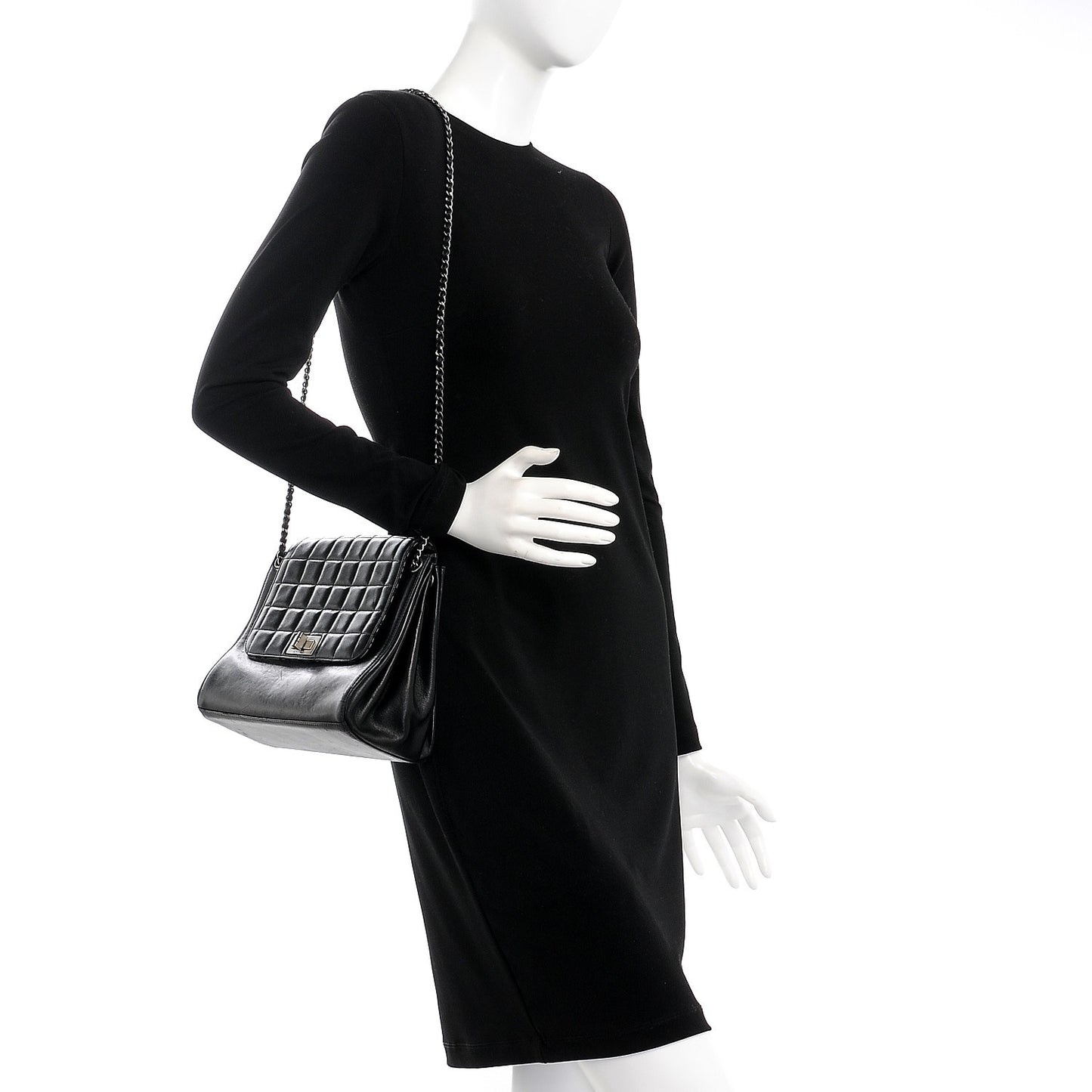 Lambskin Chocolate Bar Accordion Flap Black