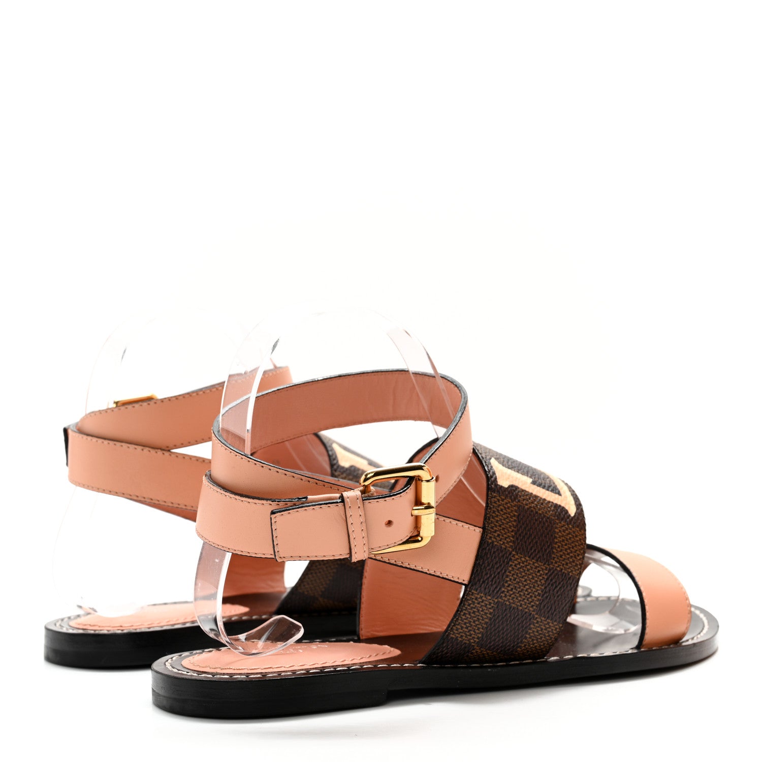 Louis Vuitton Calfskin Damier Ebene Passenger Flat Sandals 37.5 Venus Pink 4 of 11