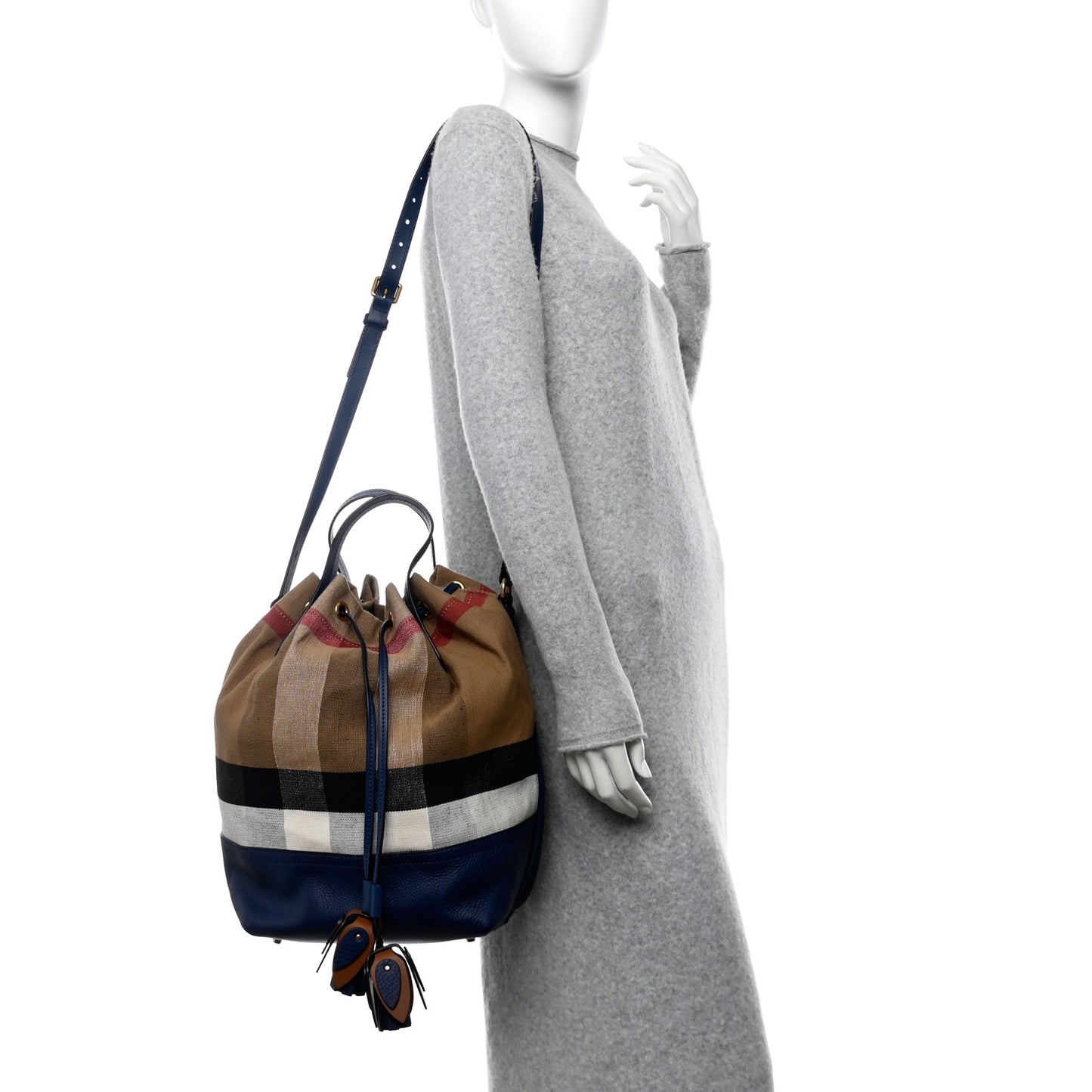 Grainy Calfskin House Check Canvas Heston Crossbody Blue