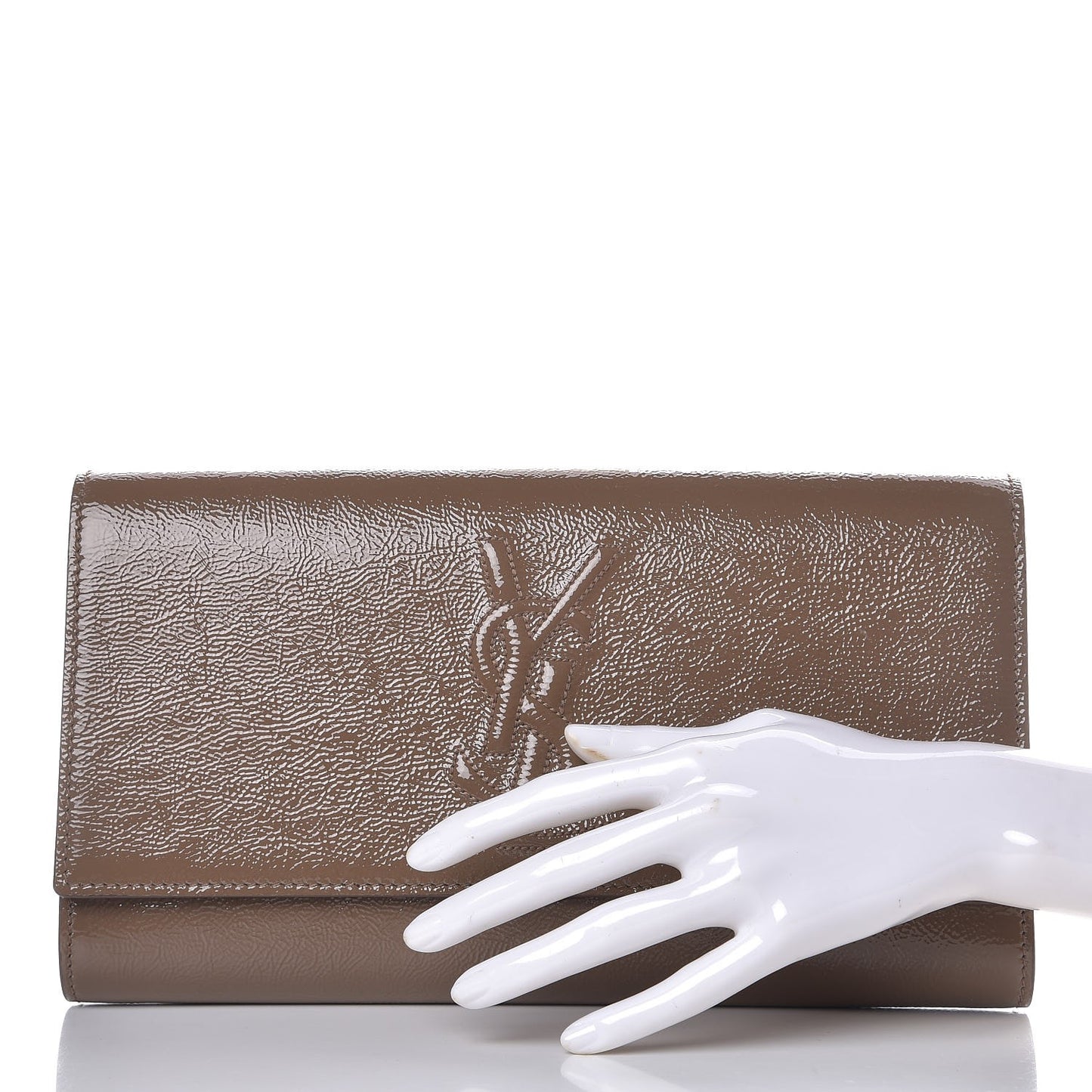 Textured Patent Calfskin Large Belle De Jour Clutch Tobacco