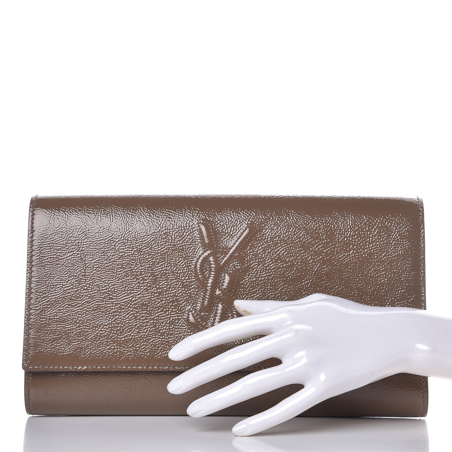 Saint Laurent Textured Patent Calfskin Large Belle De Jour Clutch Tobacco 2 of 8