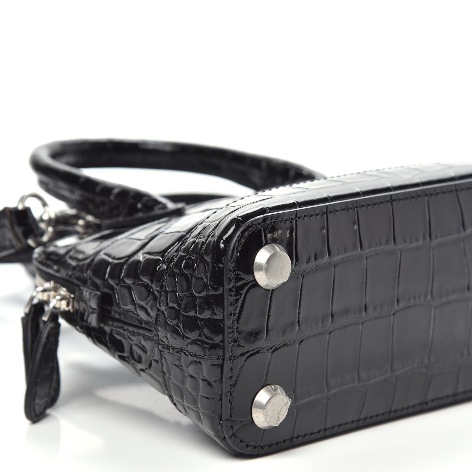 Balenciaga Shiny Calfskin Logo Crocodile Embossed XXS Ville Top Handle Bag Black White 8 of 10