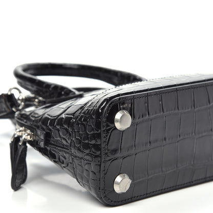 Balenciaga Shiny Calfskin Logo Crocodile Embossed XXS Ville Top Handle Bag Black White 8 of 10