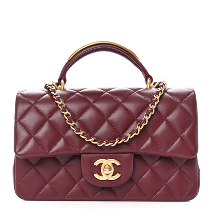 Chanel Lambskin Metal Quilted Mini Top Handle Rectangular Flap Burgundy 1 of 11