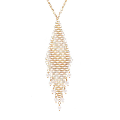Tiffany 18K Yellow Gold Pearl Elsa Peretti Mesh Fringe Pendant Necklace 4 of 9