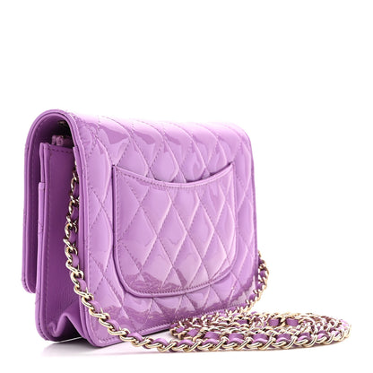 Chanel Patent Calfskin Quilted Wallet On Chain WOC Purple 3 of 12