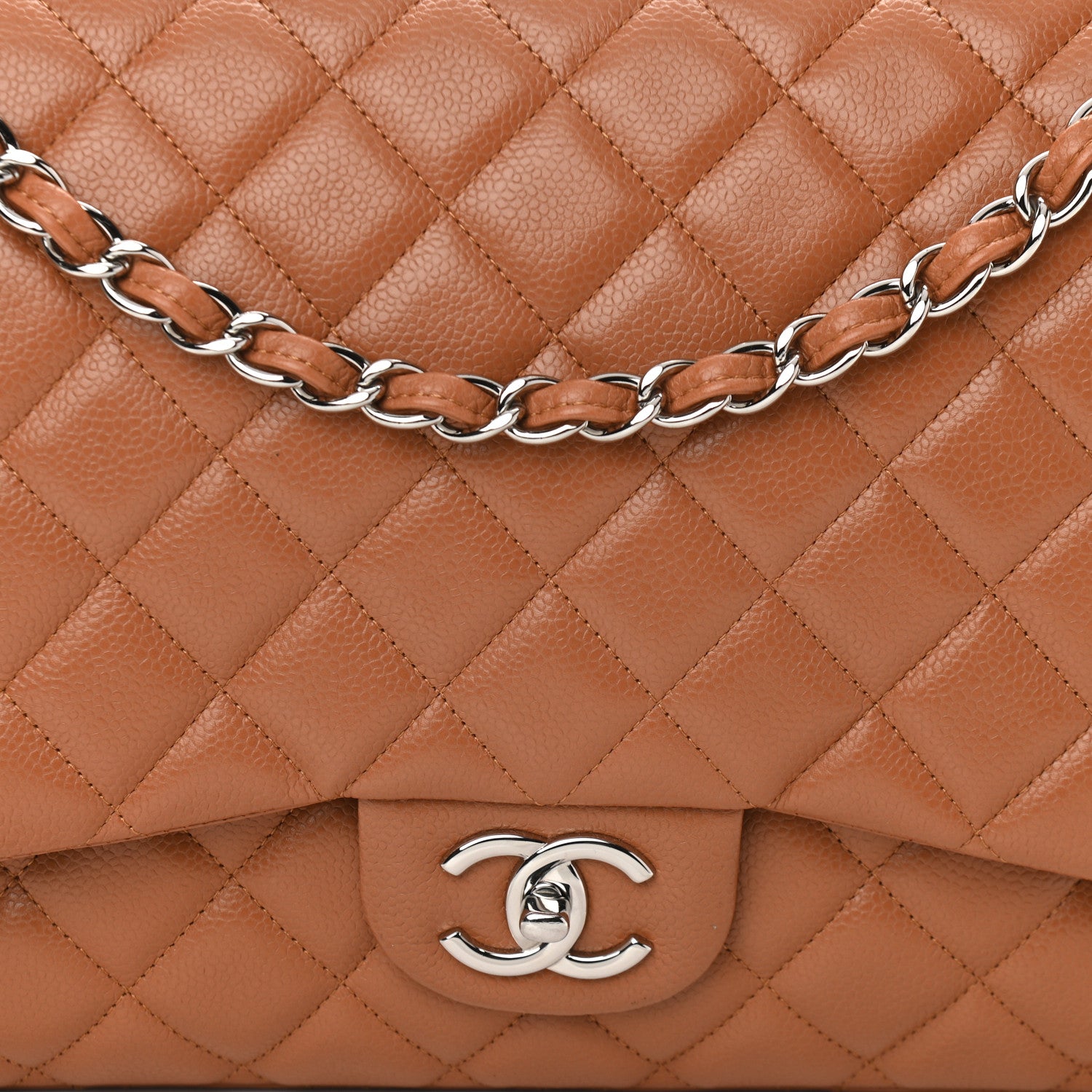 Chanel Caviar Quilted Maxi Double Flap Light Brown 7 of 9
