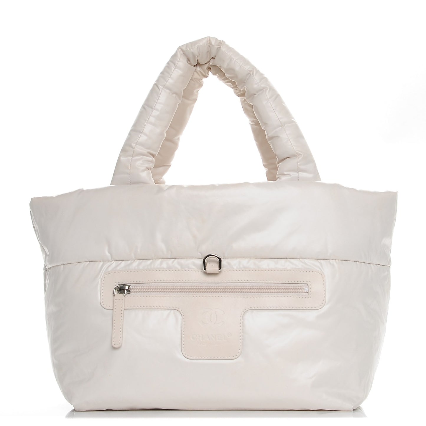 Nylon Tweed Printed Medium Coco Cocoon Reversible Tote White