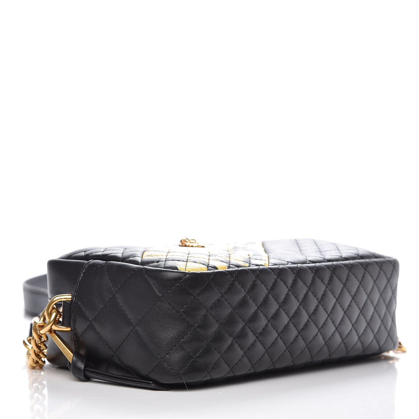 Nappa Quilted Icon Printed Small Camera Bag Black