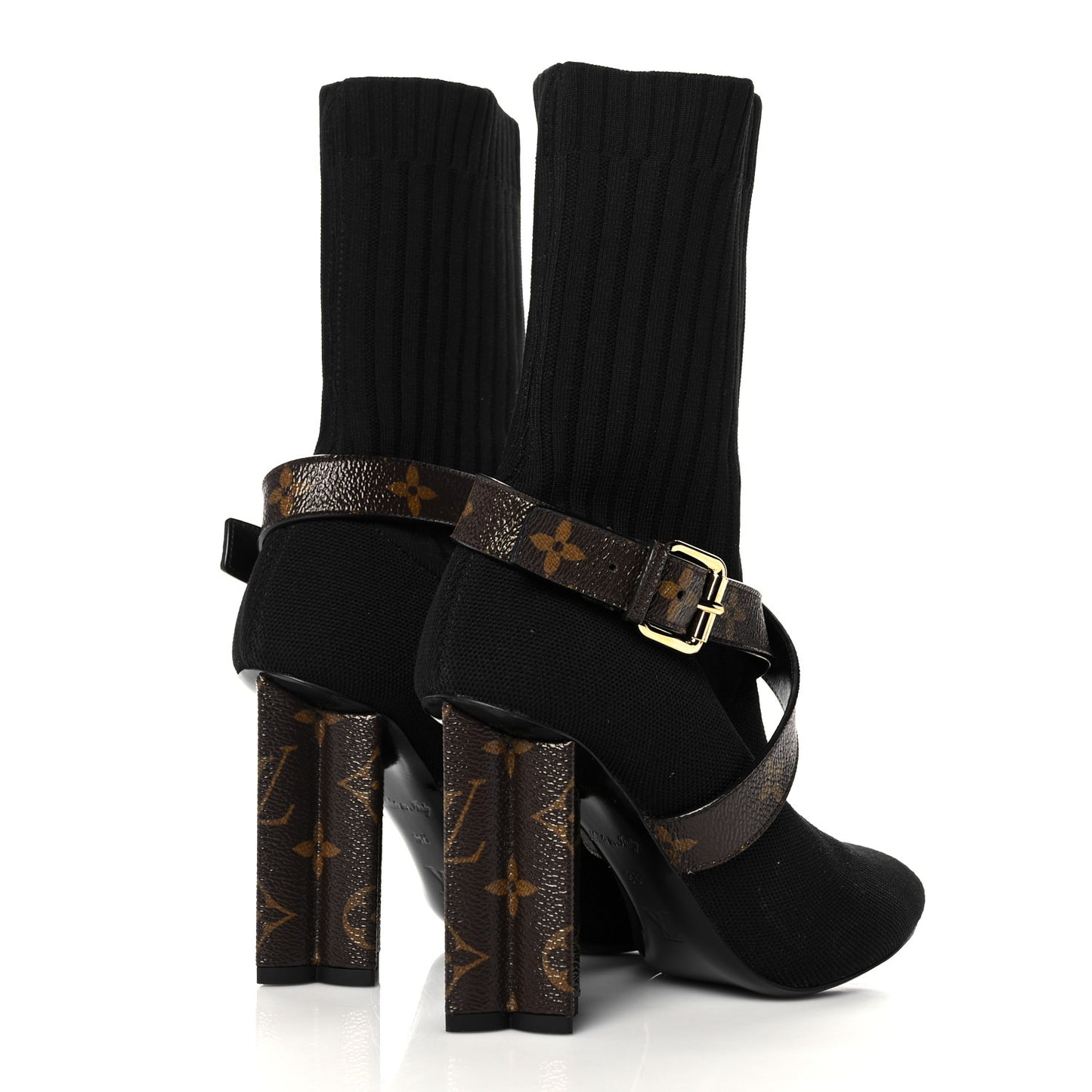 Monogram Stretch Fabric Silhouette Ankle Boots 36 Black