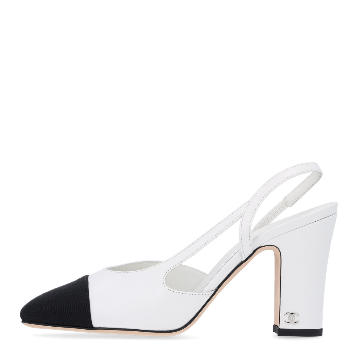 Lambskin Grosgrain Cap Toe CC Slingback Pumps 36 White Black