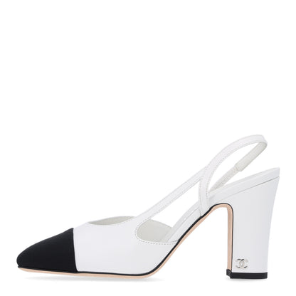 Chanel Lambskin Grosgrain Cap Toe CC Slingback Pumps 36 White Black 1 of 10