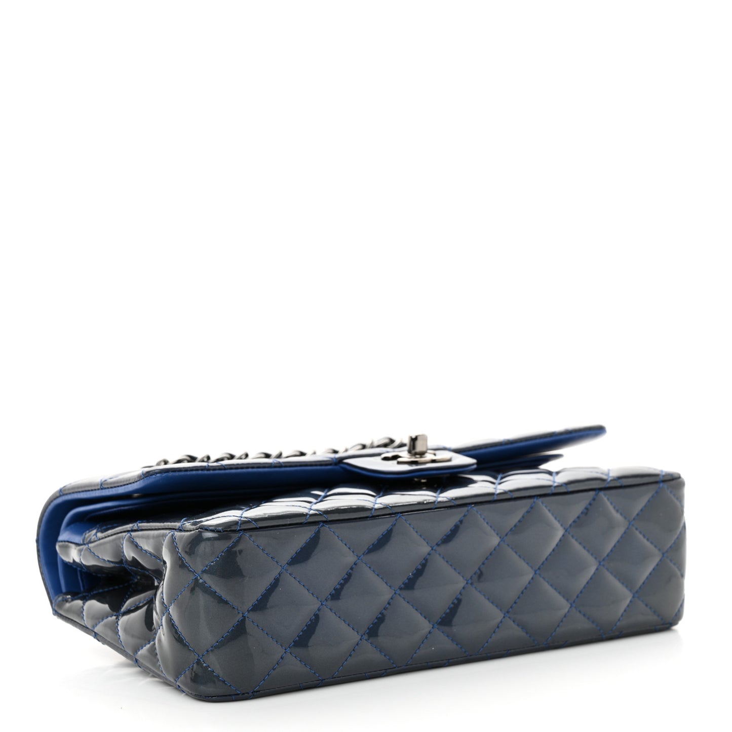 Patent Quilted Medium Double Flap Blue