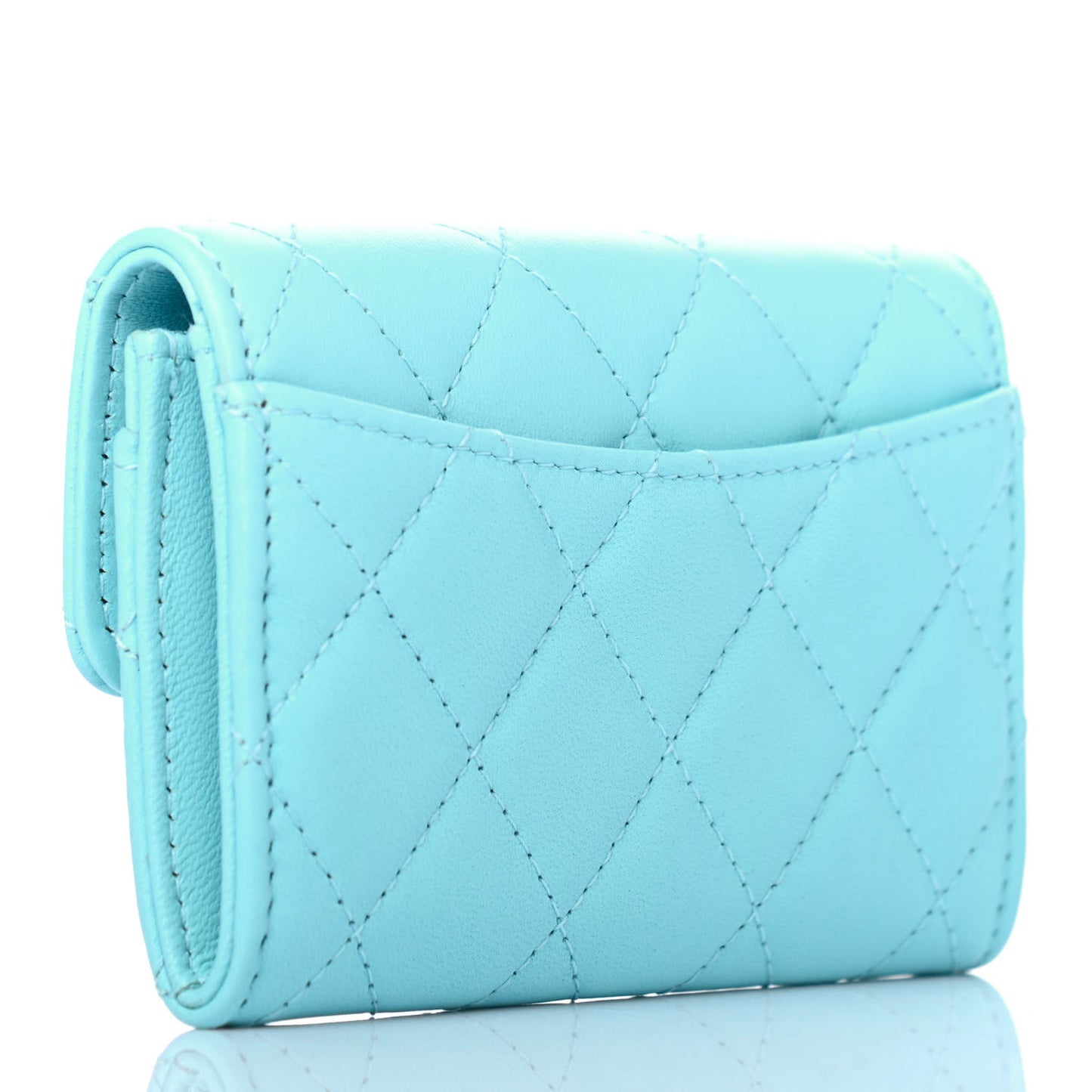 Lambskin Quilted Flap Card Holder Wallet Neon Blue